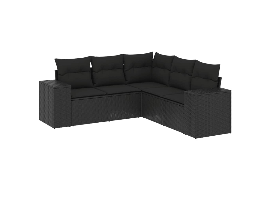 Conjunto de 5 sofás de jardín con cojines de mimbre, color negro, EXCLUSIVA MAISON (5 piezas)