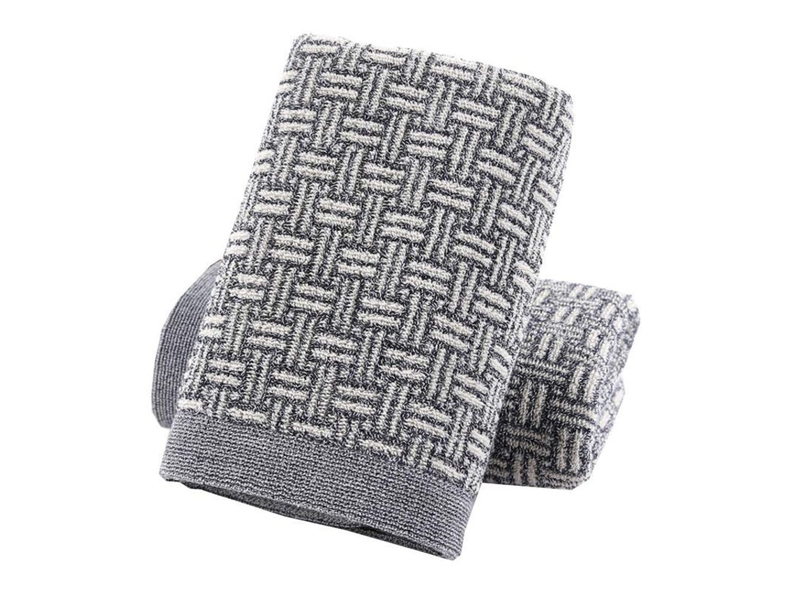 Rebe-set De 2 Toallas De Baño De Algodón Estampado Cuadros Absorbentes Suaves 34x74 Cm Gris