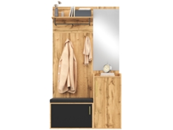 Armario Compacto Con Espejo Y Banco, Mueble De Recibidor Con Zapatero Y Ganchos, Requiere Taladrado