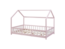 Cama infantil Sisimiut con forma de casita de pino, 120 x 200 cm, color rosa. [EN.CASA]