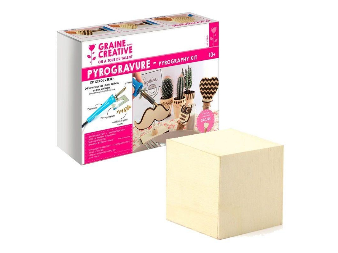 Caja de pirograbado cubo de madera para decorar 5 cm GRAINE CRÉATIVE