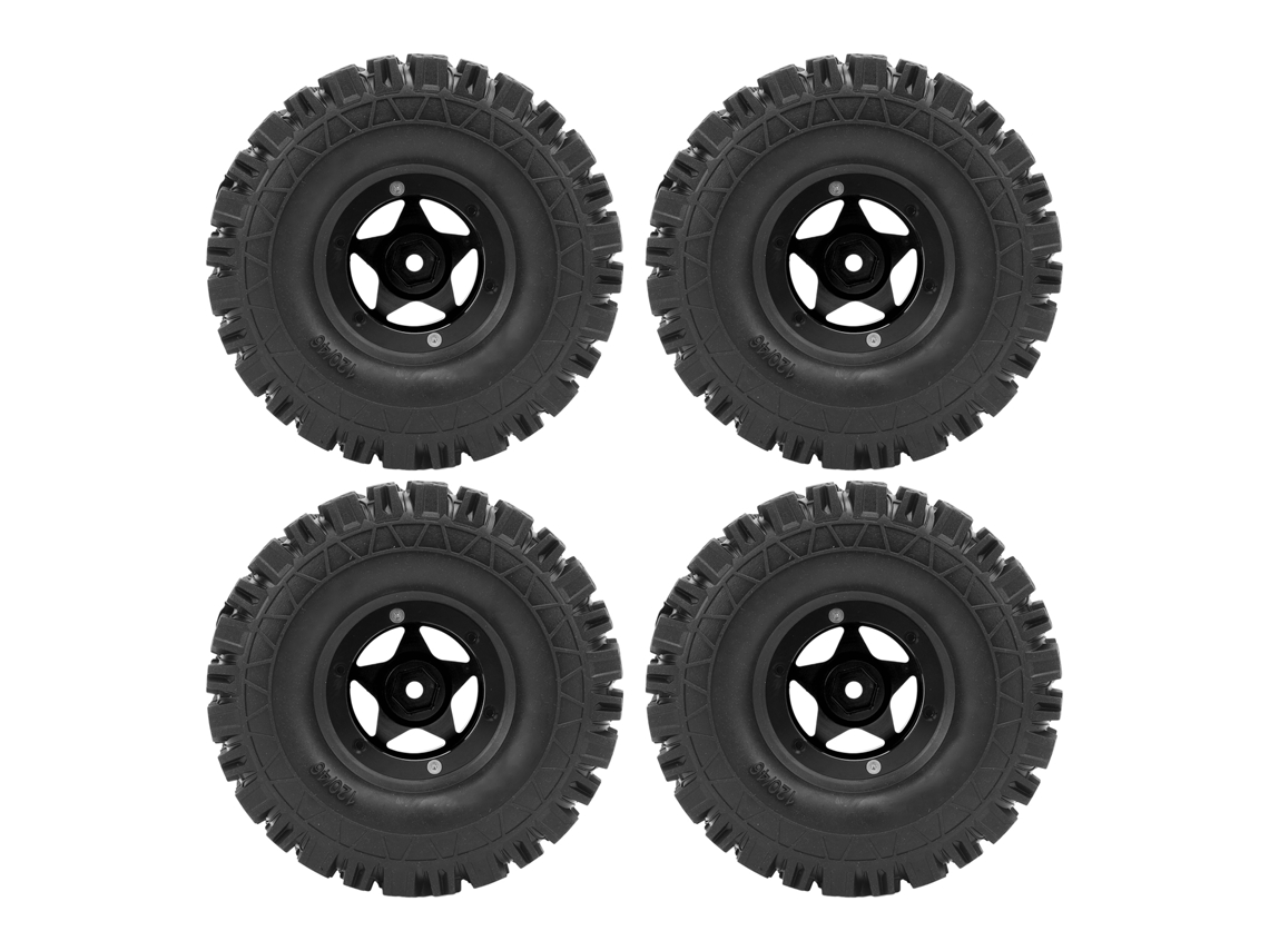 Mali conjunto de Rodas de Rc Crawler 4pcs Aço Alumínio Jantes 5 Estrelas 120x46mm Pneus Preto