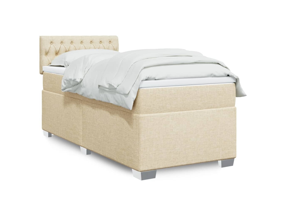 Cama Box Spring Con Colchón Tela Color Crema 90x190 Cm