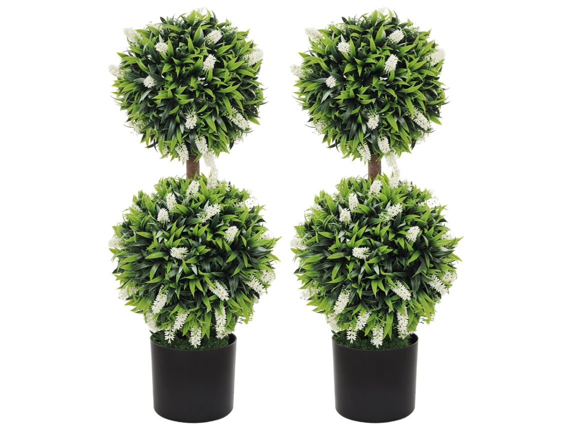 Juego de 2 plantas artificiales de 70 cm con protección UV y maceta incluida, ideales para decorar el salón o el jardín. Modelo Chimi.