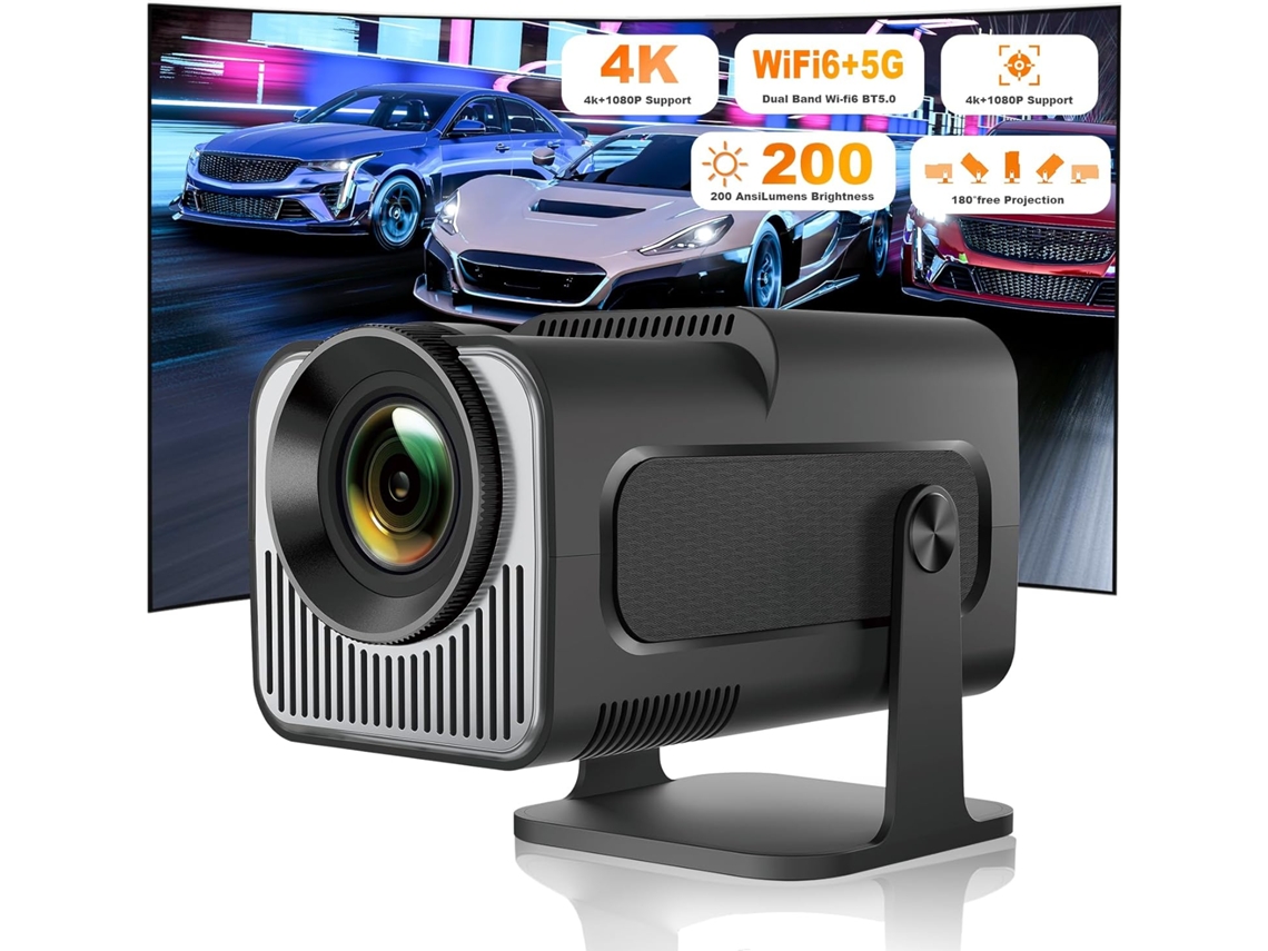 Miniproyector portátil compatible con 4K 1080p, Wi-Fi 6 de doble banda, 5G Wireless 5.0, Bluetooth, Android, Tommy01