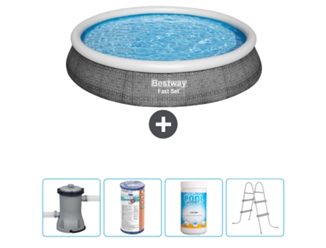 Piscina hinchable redonda Fast Set BESTWAY - Estampado ratán - 396 x 84 cm - Bomba incluida Filtrar - Cloro - Escalera