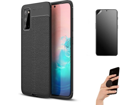 Kit Carcasa y Protector Xiaomi Redmi 9C Ultimatte Rugged Leather Popsocket Negro