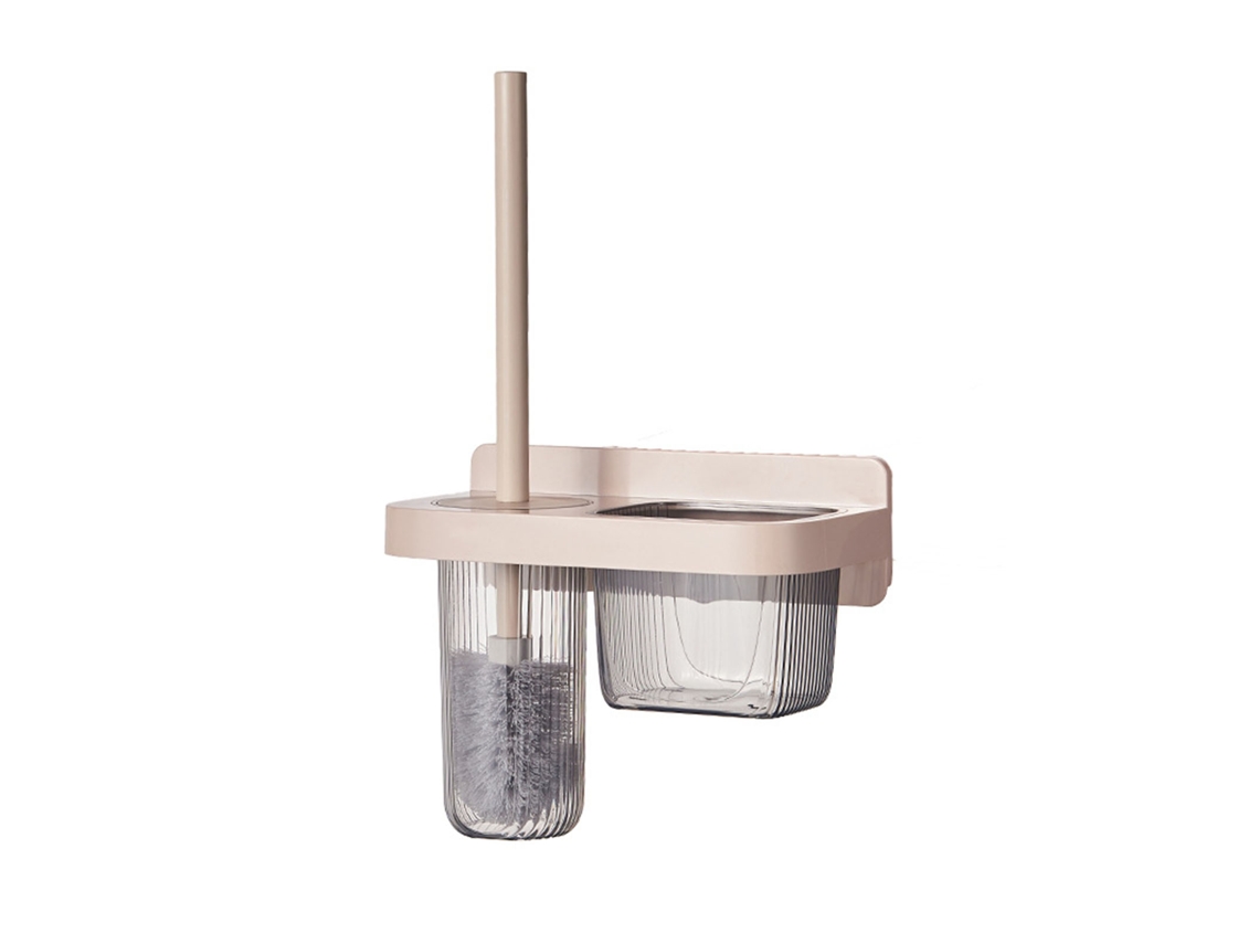 Juego de cepillo para inodoro con soporte de pared, cabezal largo para limpiar rincones difíciles de alcanzar, transparente, plástico.