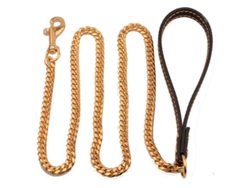 Correa De Perro Resistente Cadena De Metal Con Mango Acolchado De Cuero Pu Cxn 83 Cm Oro