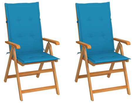 Conjunto 2 Silla de exterior VIDAXL Azul Teca (57x71.5x109 cm)