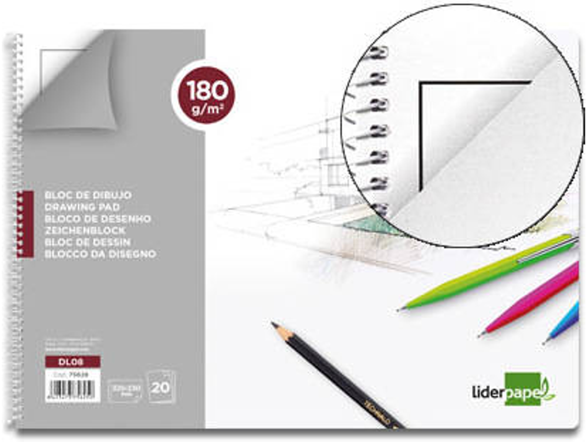 Bloc de diseño LIDERPAPEL Lineal espiral 20 hojas 180 gr con esquadria (230x325mm)