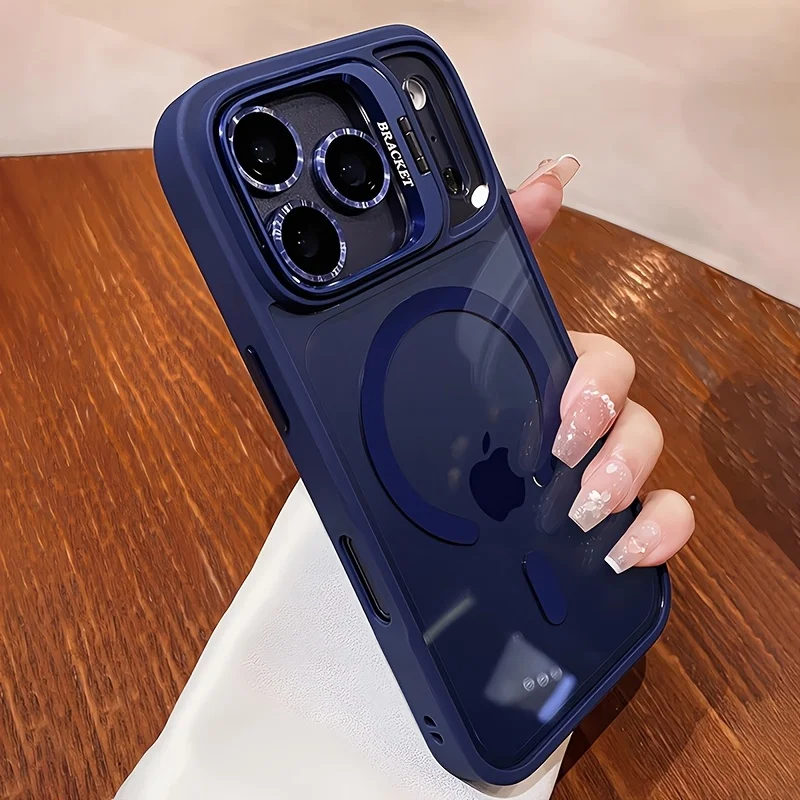 (iphone 14 Plus Azul) Funda Protectora Con Soporte Magnético Magsafe Y Soporte Para Lente