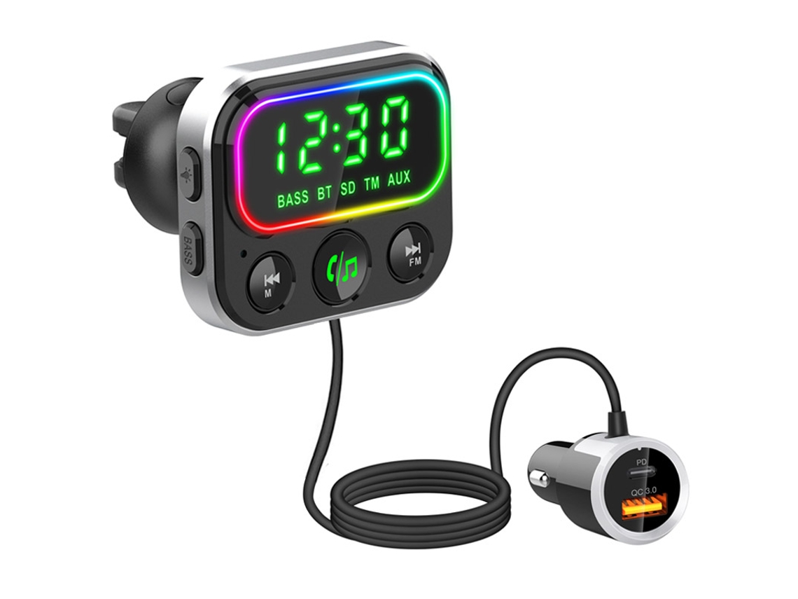 Transmisor FM para automóvil Asistente de voz Tarjeta TF Reproductor de MP3 AUX Receptor de audio Manos libres Compatible con Bluetooth 5.0 Car Kit (Negro) ENZONS