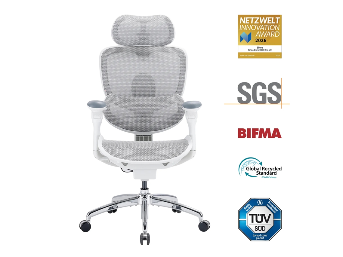 SIHOO Doro C300 Pro V2 Silla de oficina ergonómica sin reposapiés, soporte adaptativo para todo el cuerpo (blanco)