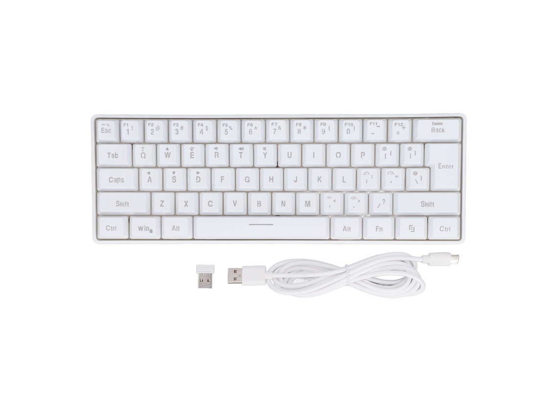 Teclado 3 Modos Silencioso 61 Teclas Rgb Wireless Bluetooth Wired Para Laptop Celular Tablet Branco