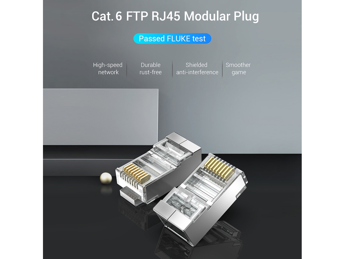 Módulo Conector De Red Rj45 Cat.6 Ftp Vention Con Contactos Chapados En Oro Y Carcasa De Blindaje Metálico (10 Unidades)