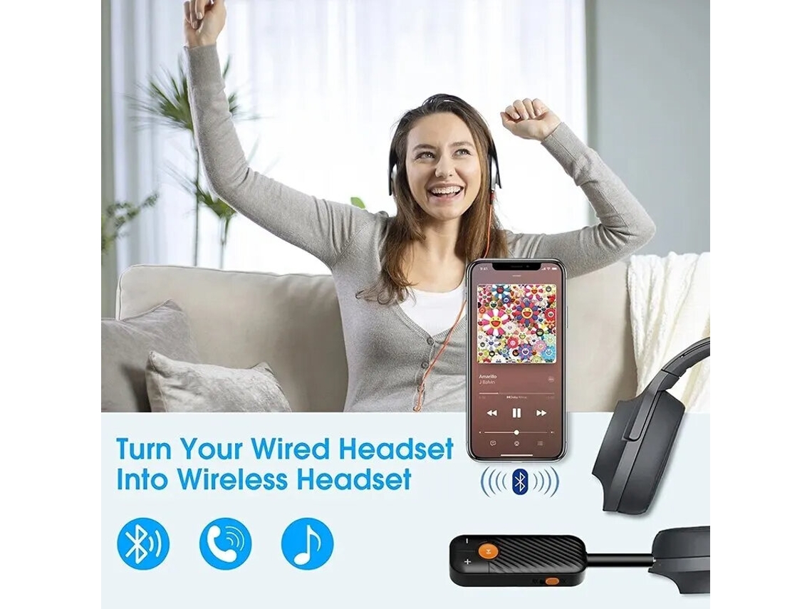 Transmisor y receptor de audio Bluetooth BT 16 5.2 con micrófono, adaptador de música estéreo inalámbrico (no aplicable)