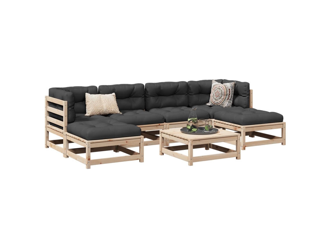 Conjunto de sofá de jardín de 7 piezas con cojines en pino macizo DKD Home Decor