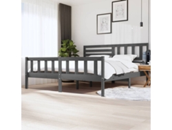 Estructura De Cama De Madera Maciza Gris 200x200 Cm