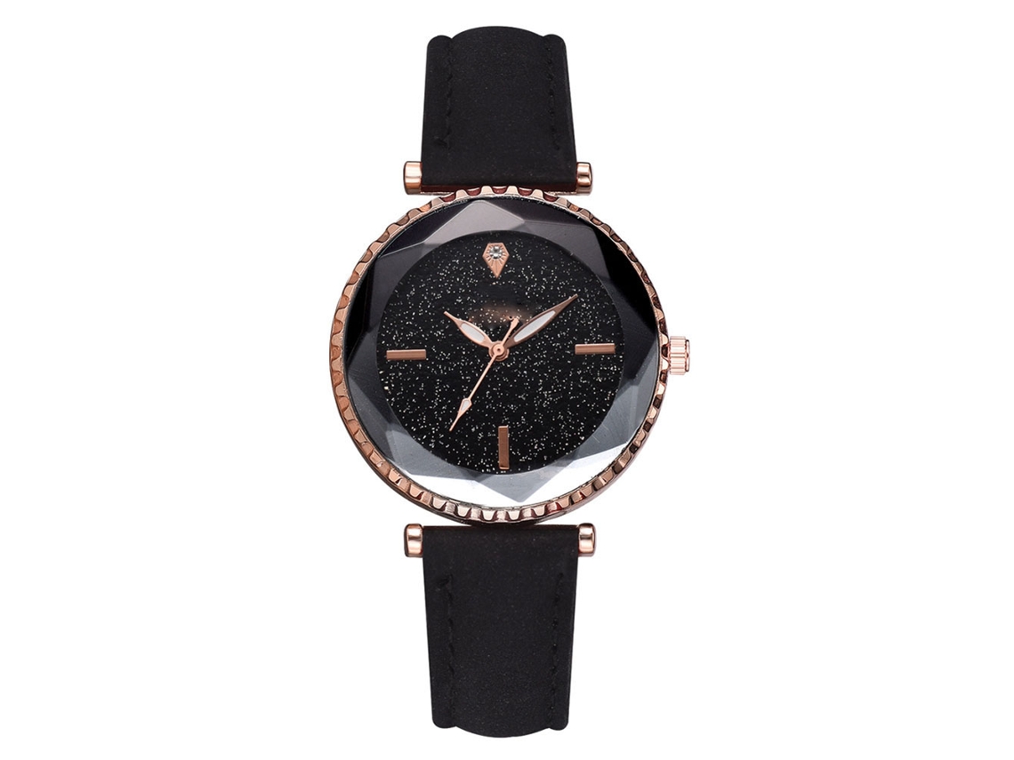 Reloj De Pulsera Para Mujer Con Correa De Pu, Esfera Redonda, Movimiento De Cuarzo, Aleación, Negro.