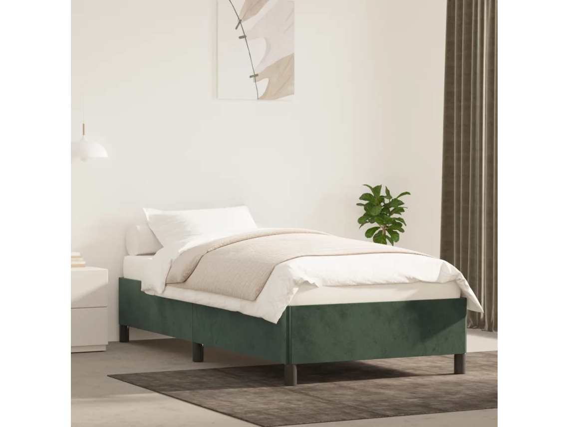 Estructura De Cama Sin Colchón Terciopelo Verde Oscuro 90x200cm