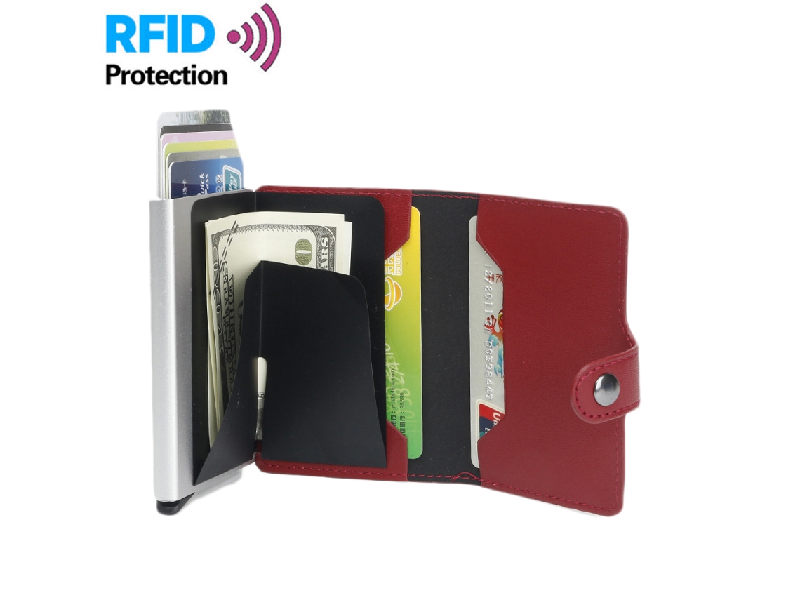 Cartera Delgada Para Hombre Con Clip Para Billetes, Piel Sintética, Bolsillo Frontal Y Tarjetero.