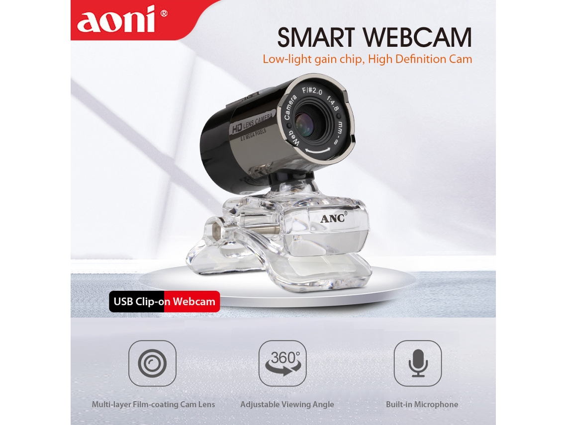 Cámara Web Aoni Hd Con Visión Nocturna, Micrófono Y Clip Usb Para Portátil, Ordenador De Sobremesa, Estudio Y Videoconferencias.