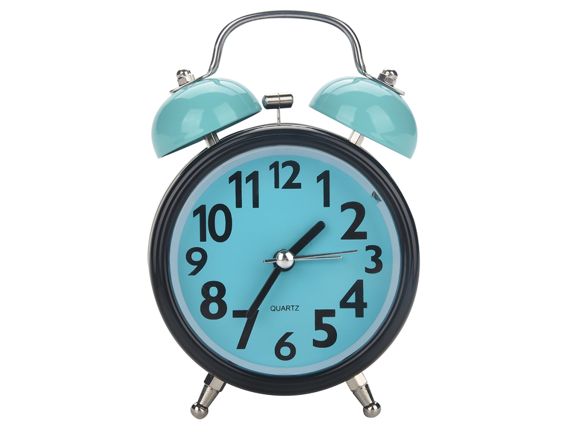 Reloj de mesilla mecánico ultra silencioso Baok-reloj con doble campana, movimiento de cuarzo, azul vintage.