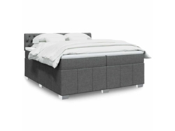 Cama Box Spring Con Colchón Tela Gris Oscuro 200x200 Cm