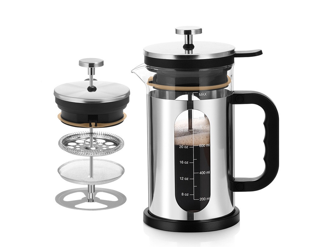 Cafetera de émbolo Chrui para café y té, 964 ml, exterior de acero inoxidable, tapa a presión, libre de BPA