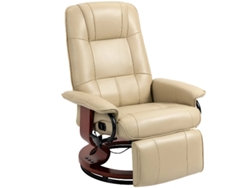 Sillón Reclinable Para Tv Con Patas De Madera Y Giro De 360°, Tapizado En Cuero Blanco Crema.