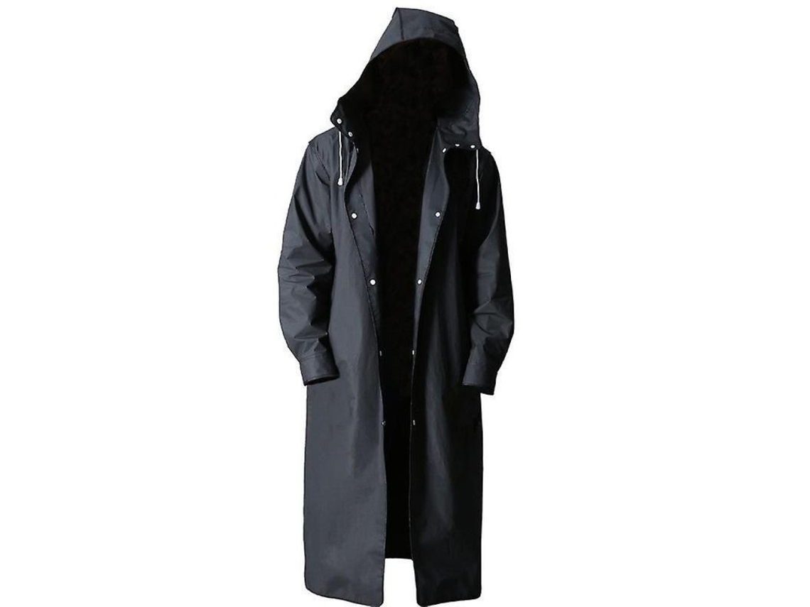 Impermeable Hombre Chaqueta Larga Con Capucha Reutilizable Para Senderismo Pesca 70-85kg Negro