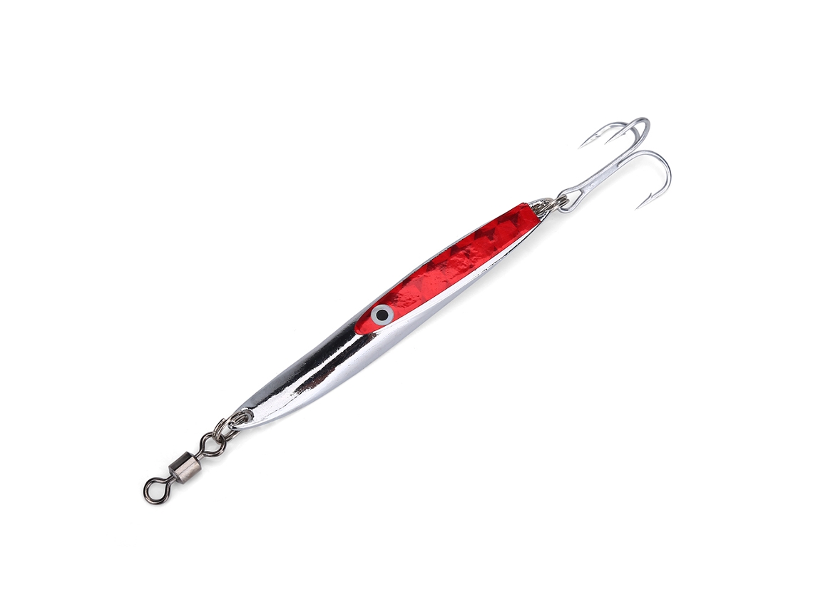 Cuchara Artificial De Metal Con Lentejuelas, Señuelo Tipo Jig Con Anzuelo, 3 Anzuelos, 28 G, Rojo