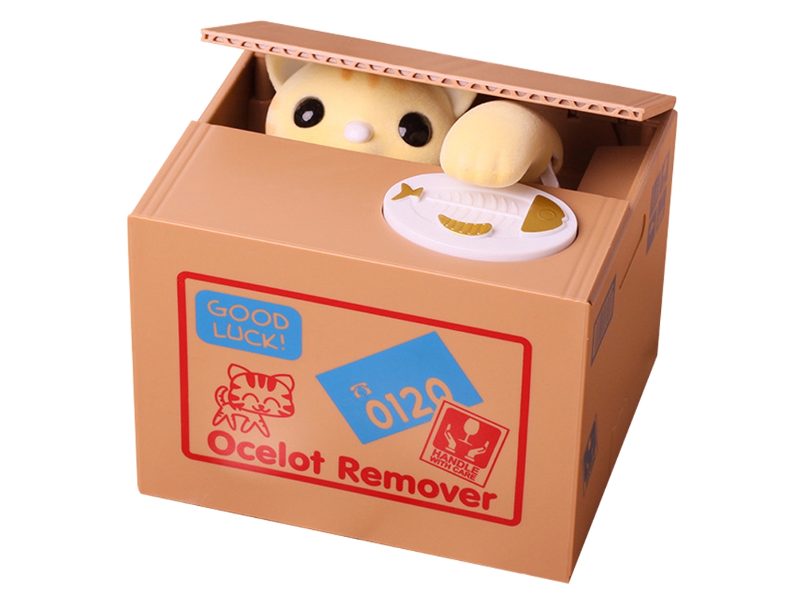 Hucha De Gato Amarillo De Abs De 12x10x9 Cm Con Pilas Para Ahorrar Dinero Y Jugar.