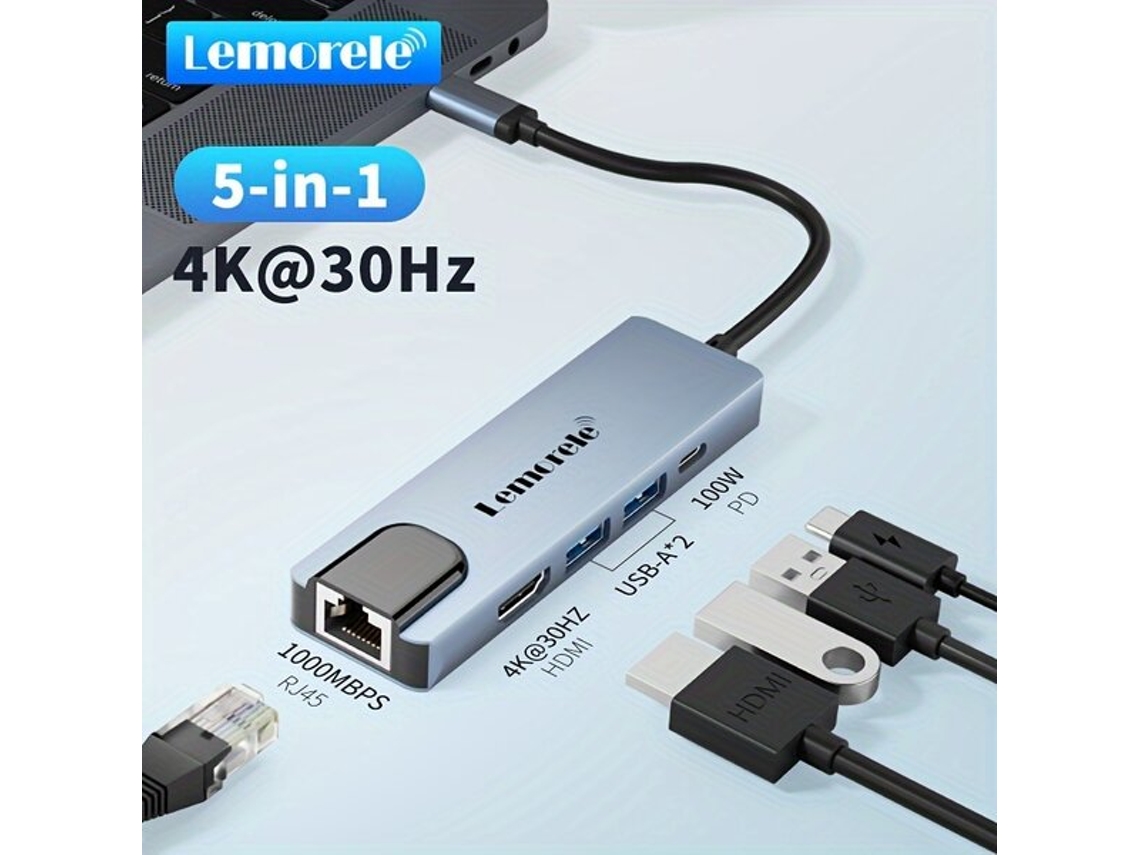 Hub USB C 5 en 1 Lemorele, adaptador de cable multifuncional USB C a RH45. Tadvyyvayotoy