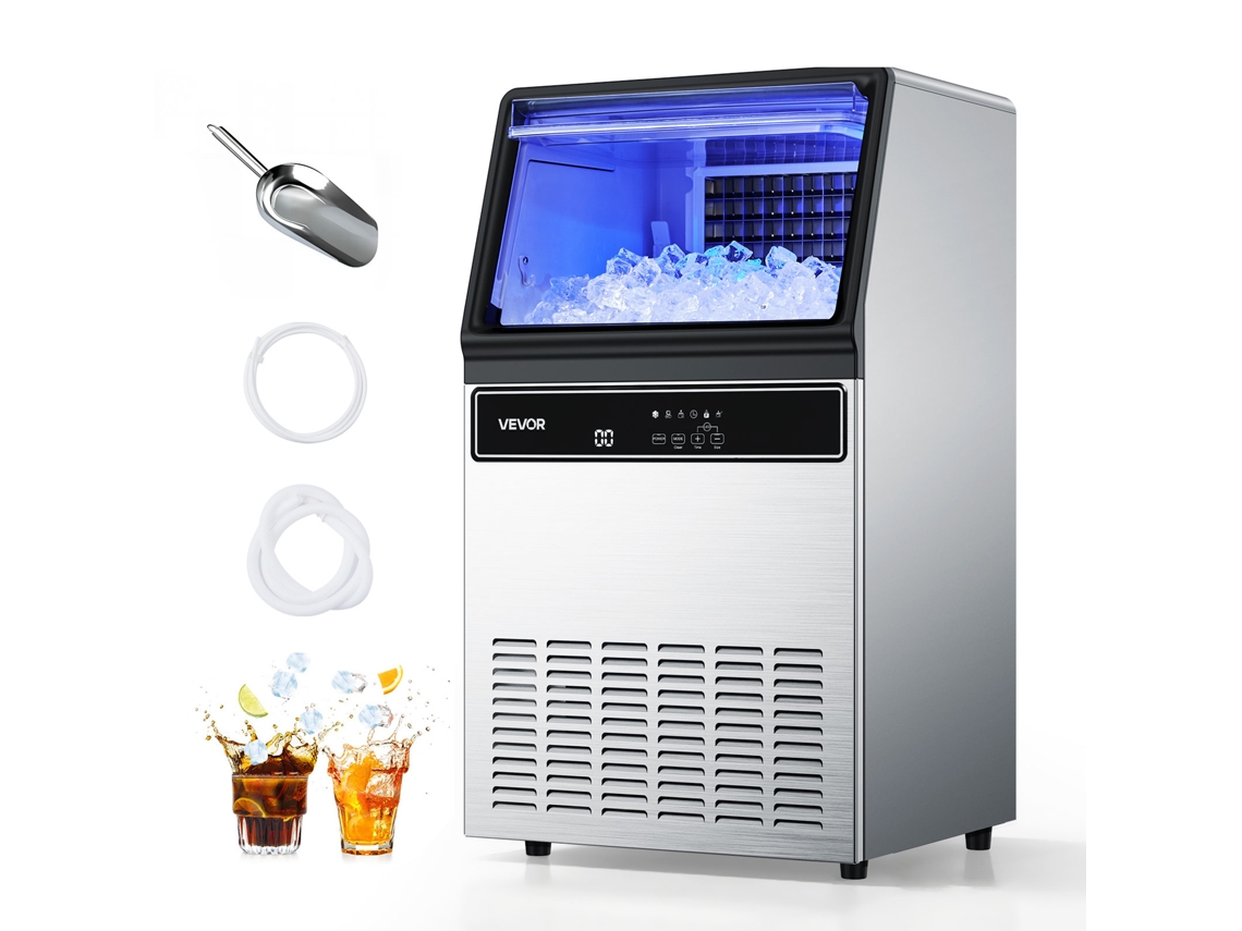 Máquina de hielo comercial Vevor de 130 lb/24 h con capacidad de almacenamiento de 33 lb para bares y restaurantes