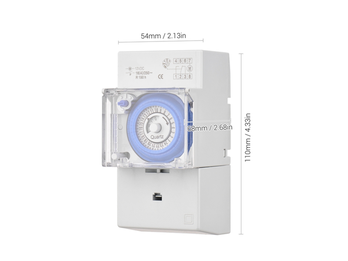 Timer Mecánico Programable 24h 12v Cc Intervalo De 30 Minutos 48 On/off Interruptor Relé