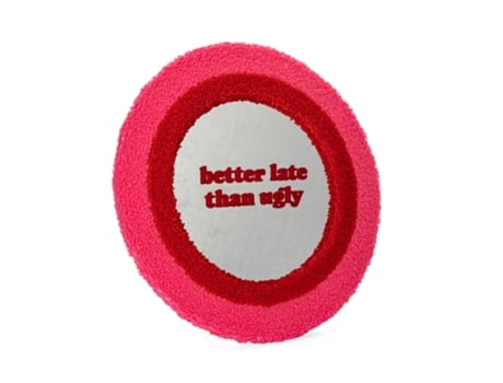 FISURA – Espejo de mesa redondo “better late than ugly”. Espejo redondo original de 22 centímetros. Espejo borreguito rosa. y rojo. Espejo pequeño ...