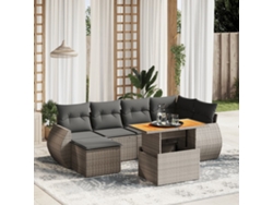 Conjunto de sofá de jardín de 7 piezas con cojines, mimbre gris, DKD Home Decor