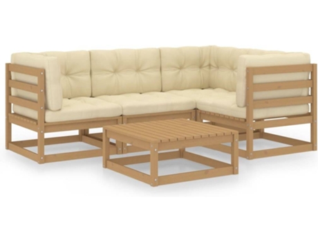 Conjunto 5 de muebles de jardín VIDAXL y cojines madera pino maciza