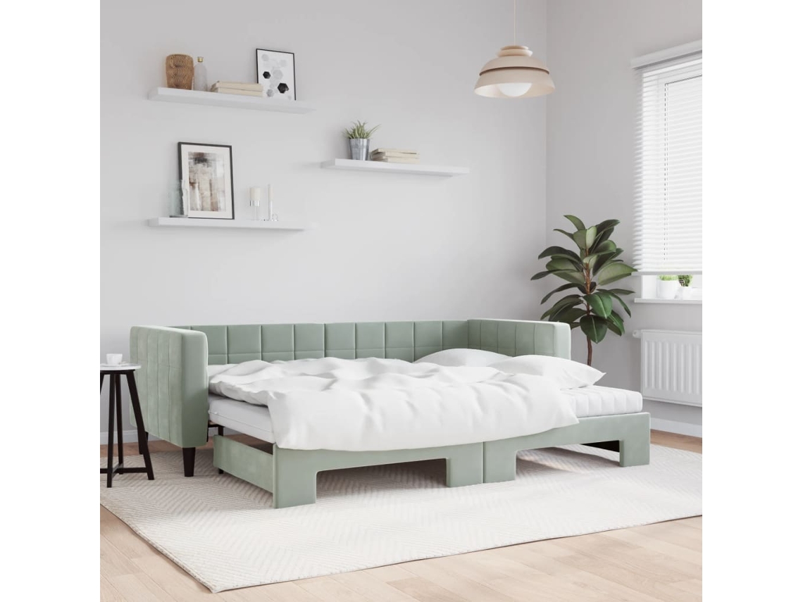 Sofá Cama Nido Con Colchón Terciopelo Gris Claro 80x200 Cm