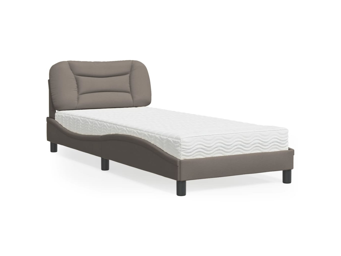 Cama Con Colchón Tela Gris Taupe 80x200 Cm