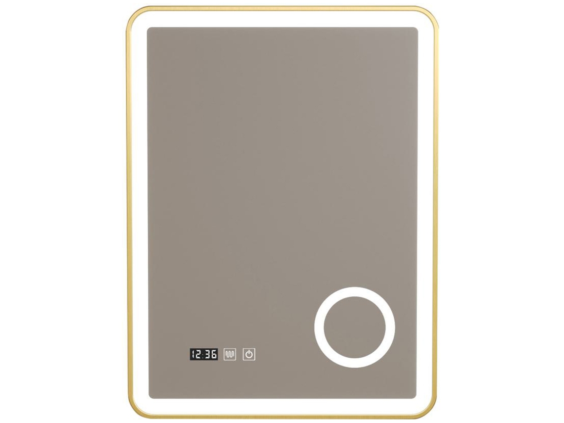 Espejo de pared con LED Pescara para baño IP65 con antivaho y lupa aluminio 80 x 60 x 4 cm Dorado PRO.TEC