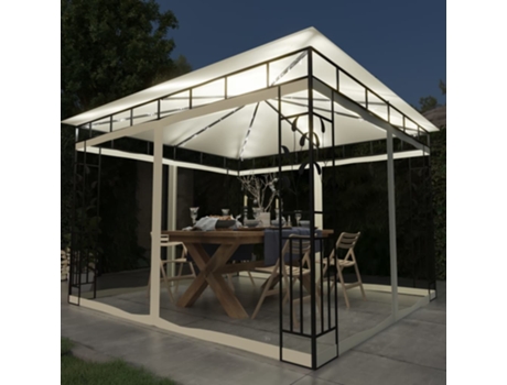 MAISON EXCLUSIVE Cenador con mosquitera y tira de luces LED crema 3x3x2,73m