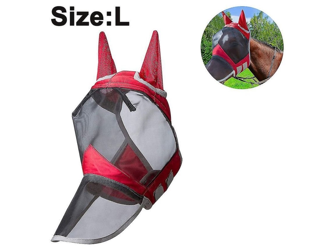 Máscara Antimosquitos Para Caballos Con Nariz Larga, Malla Translúcida Con Protección Uv, Cómoda, Roja, Talla L