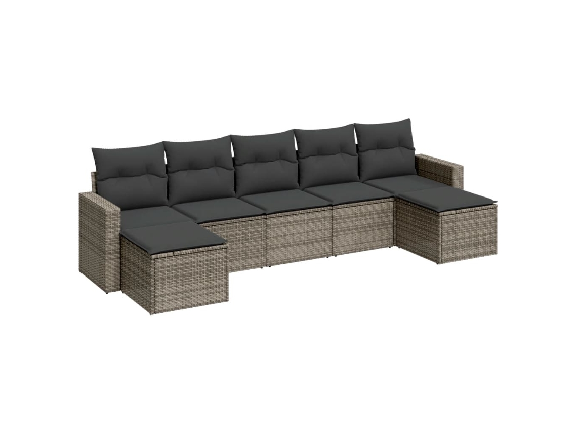 Maison Exclusive - Conjunto de sofá de jardín de 7 piezas con cojines de mimbre y patas grises