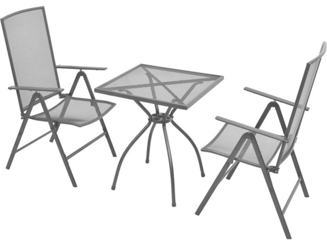 vidaXL Set de mesa y sillas plegables de jardín 3 piezas acero gris