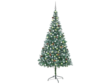 Árbol de Navidad VIDAXL helado con luces, bolas y piñas (210 cm)