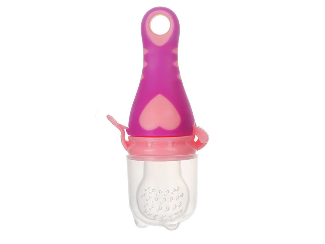 Biberón De Silicona Rosa Para La Dentición Del Bebé Con Dispensador De Fruta.