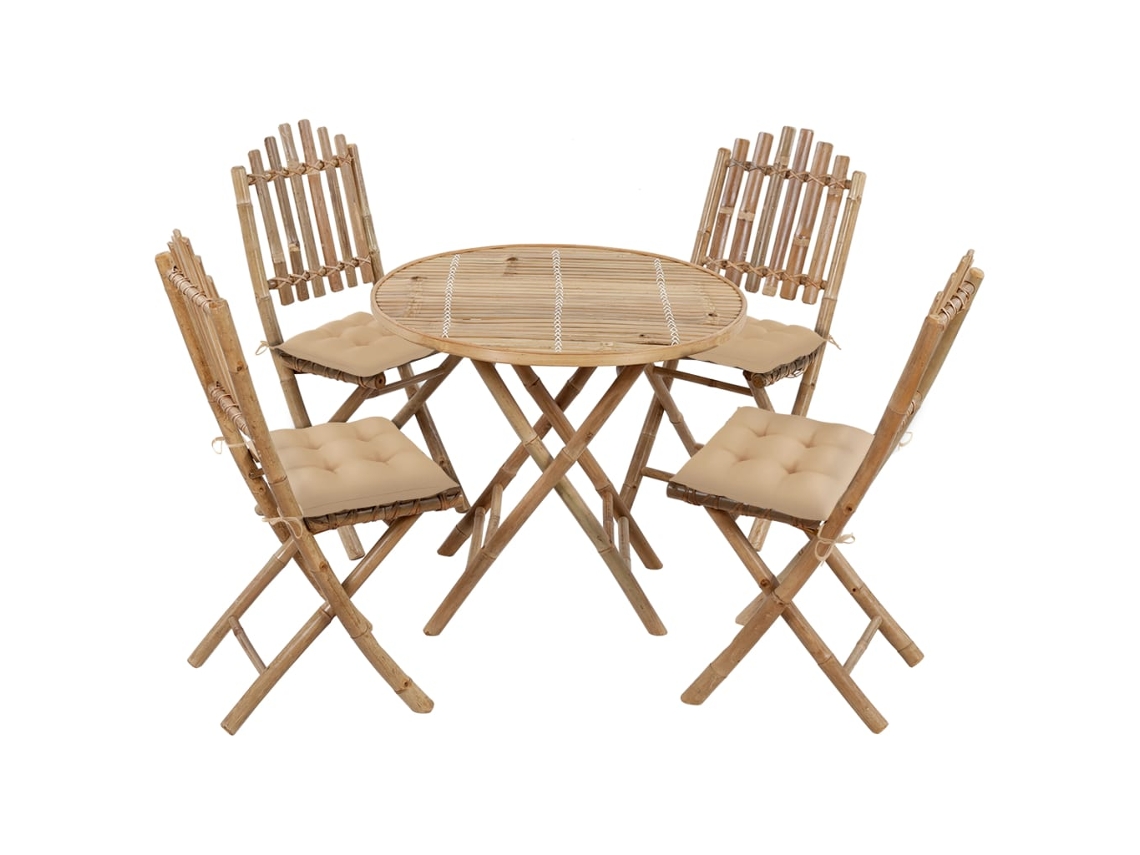 Juego de comedor plegable de bambú con cojines para exteriores, Dkd Home Decor